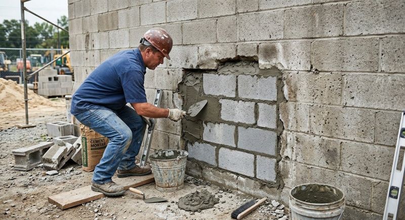 Cinder Block Wall Repair in Surrey, ND